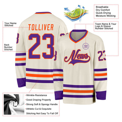 Custom Cream Purple-Orange Hockey Jersey - Sky-Custom