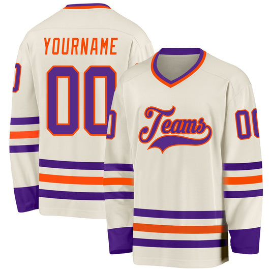 Custom Cream Purple-Orange Hockey Jersey - Sky-Custom