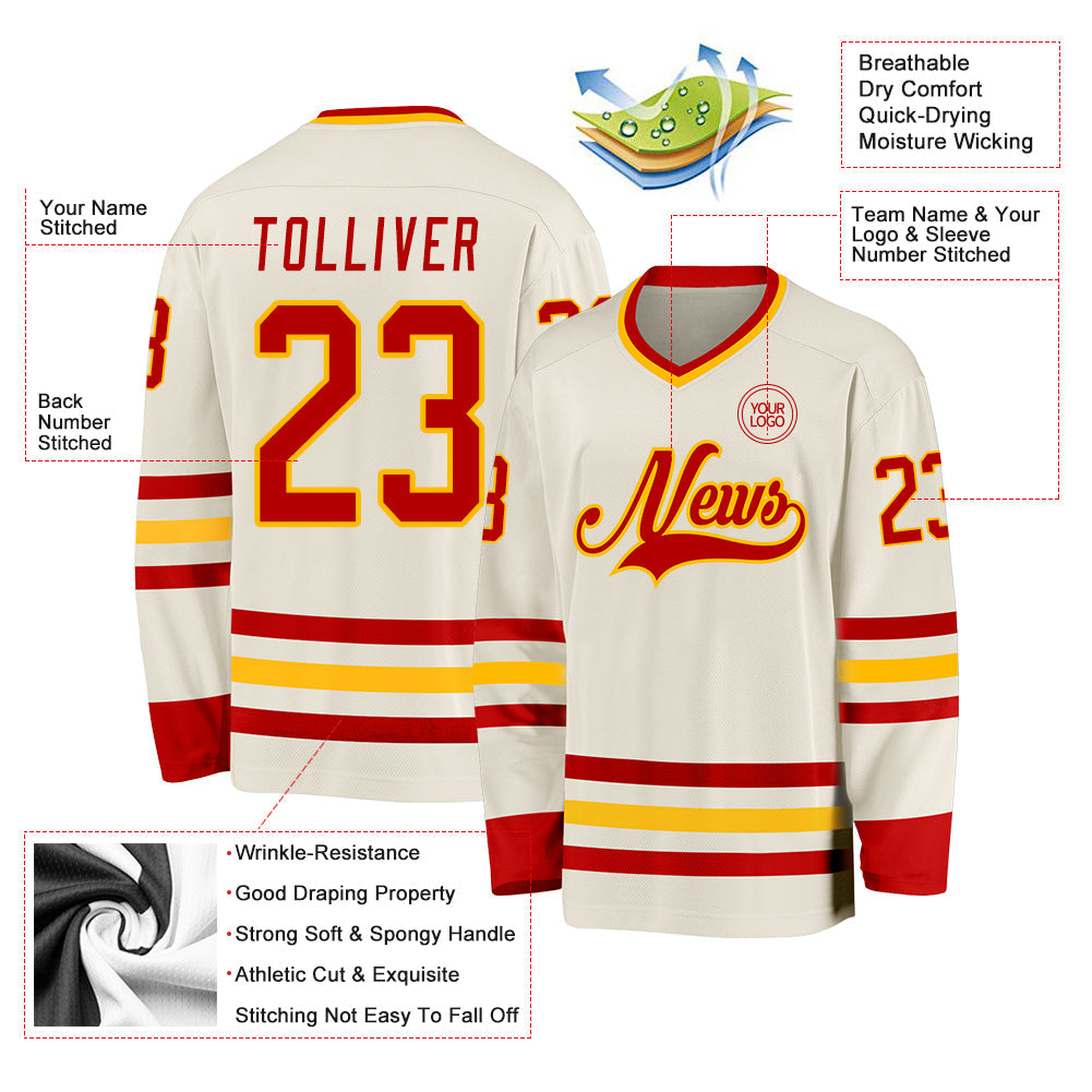 Custom Cream Red-Gold Hockey Jersey - Sky-Custom