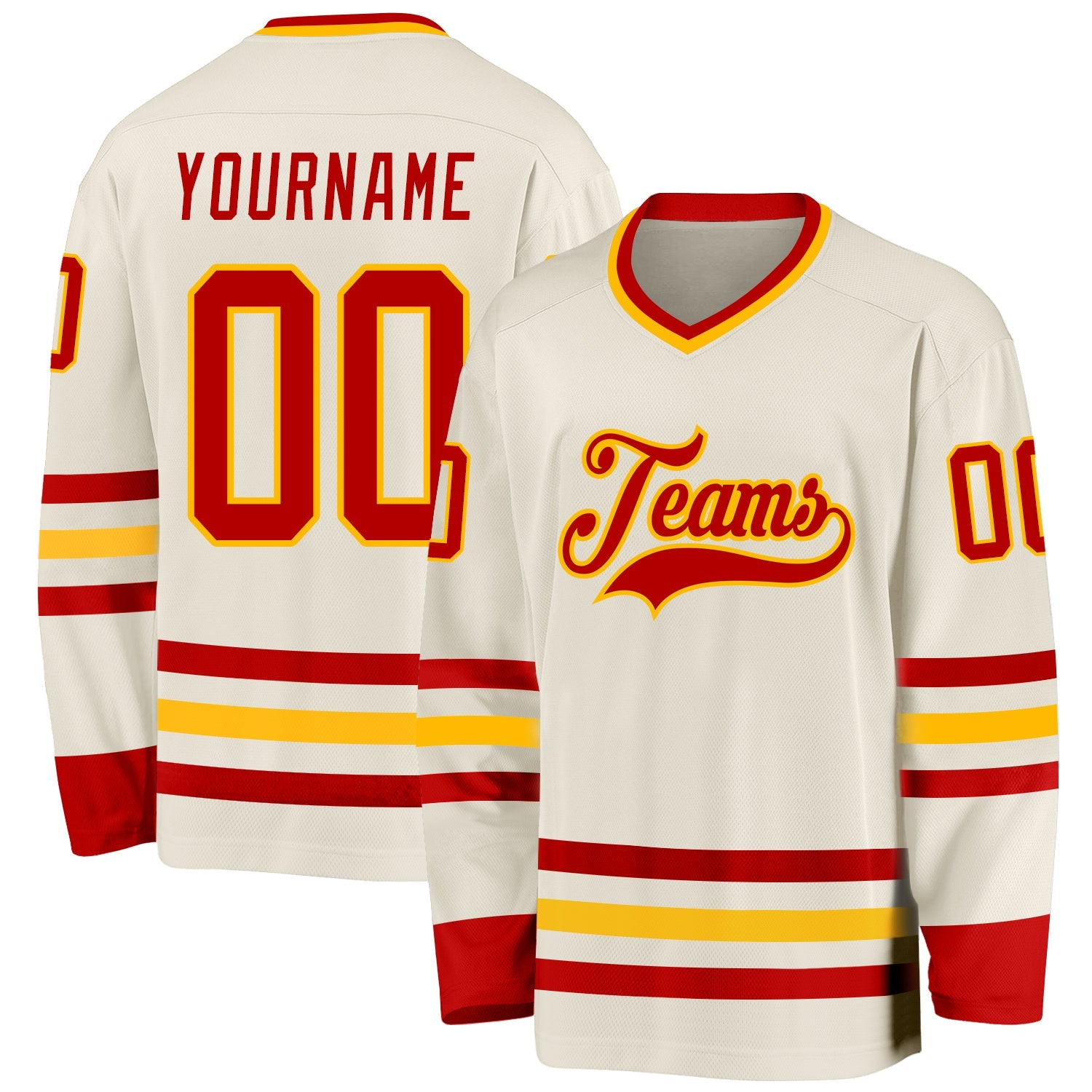 Custom Cream Red-Gold Hockey Jersey - Sky-Custom