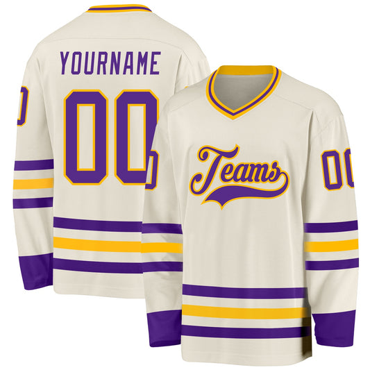 Custom Cream Purple-Gold Hockey Jersey - Sky-Custom