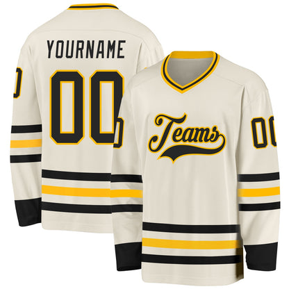 Custom Cream Black-Gold Hockey Jersey - Sky-Custom