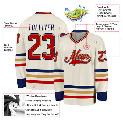 Custom Cream Red Old Gold-Navy Hockey Jersey - Sky-Custom
