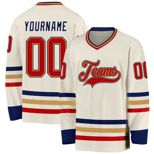 Custom Cream Red Old Gold-Navy Hockey Jersey - Sky-Custom