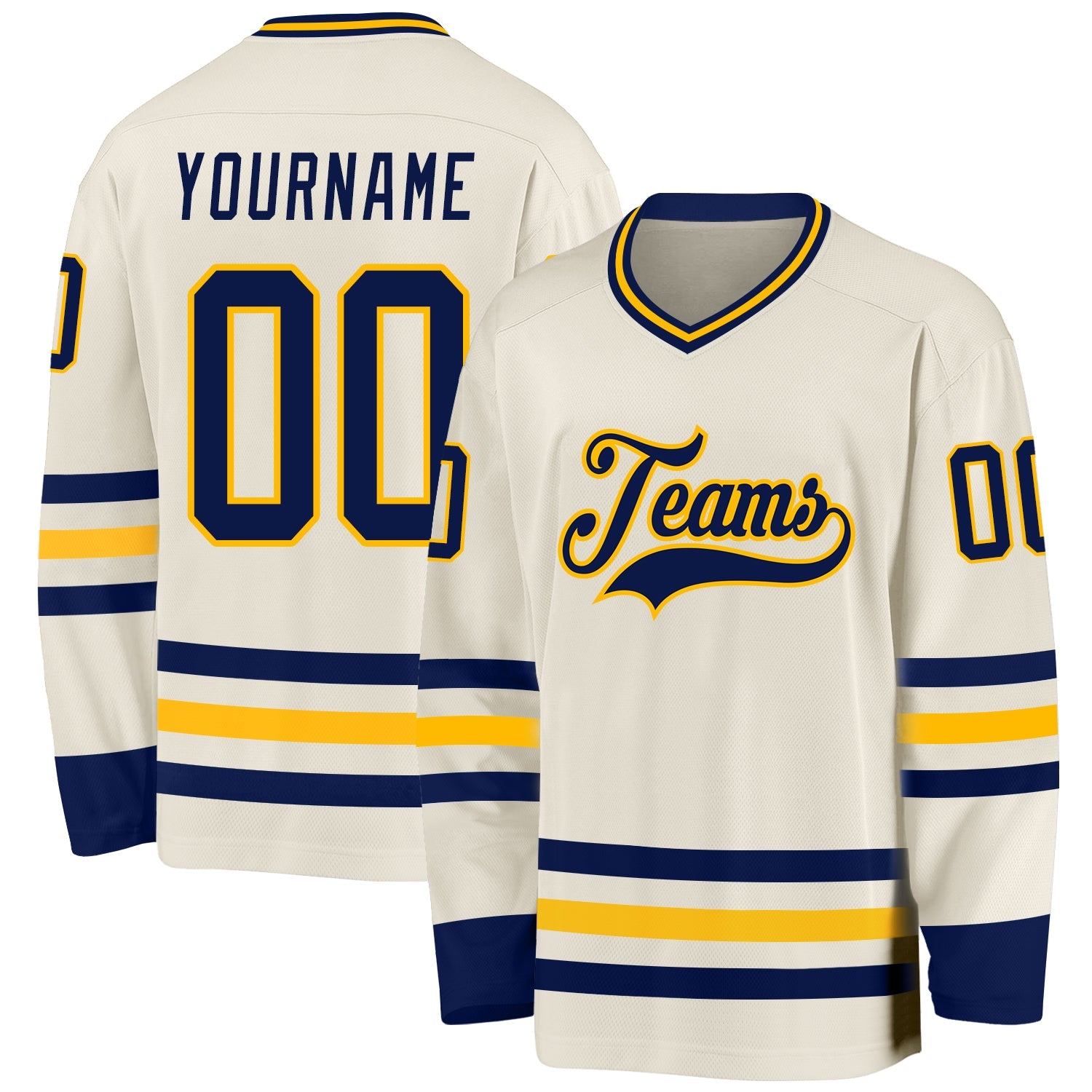 Custom Cream Navy-Gold Hockey Jersey - Sky-Custom