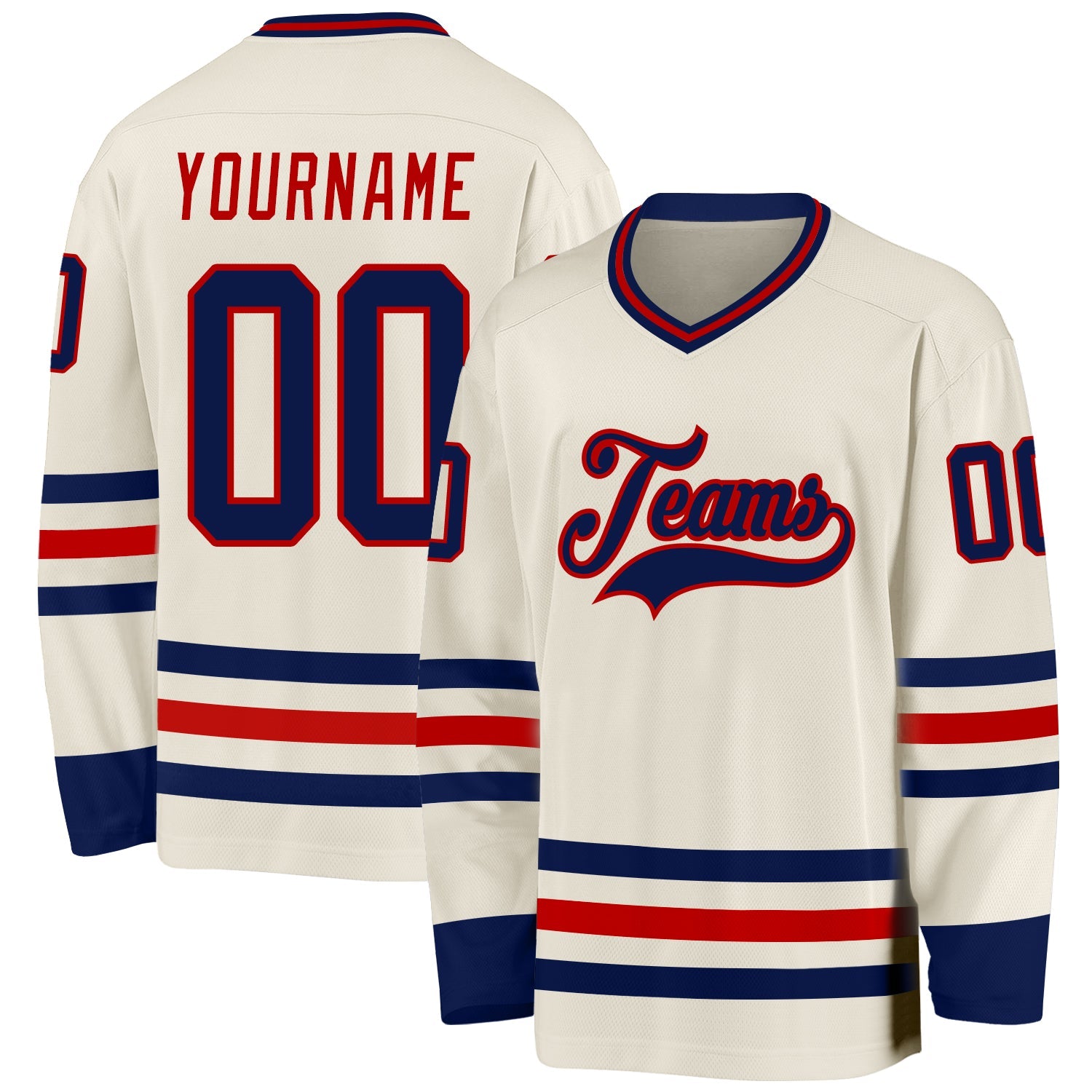 Custom Cream Navy-Red Hockey Jersey - Sky-Custom