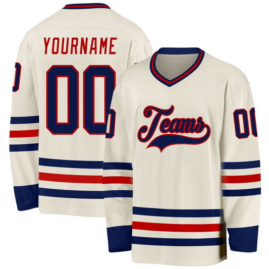Custom Cream Navy-Red Hockey Jersey - Sky-Custom