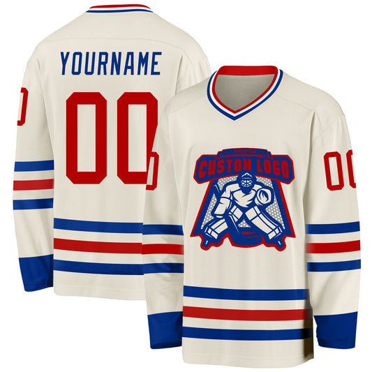 Custom Cream Red Royal-White Hockey Jersey - Sky-Custom