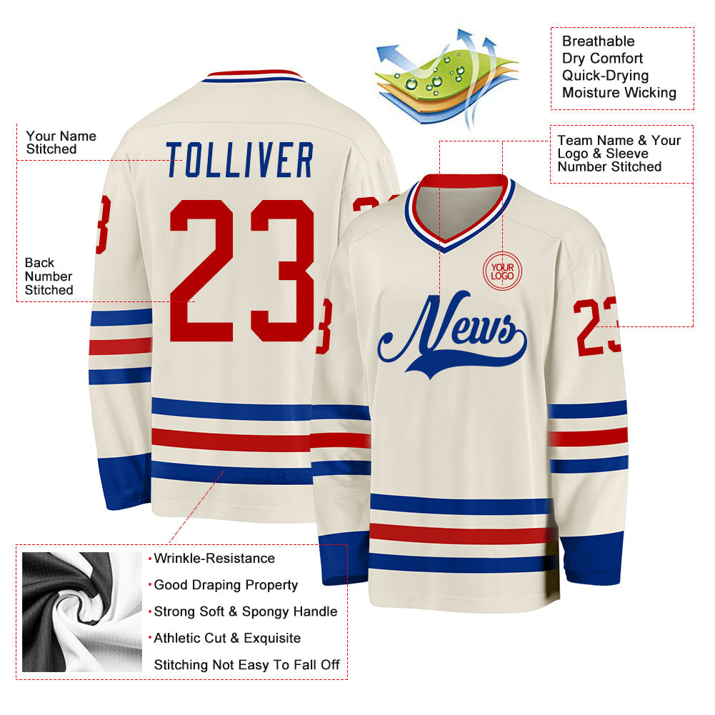 Custom Cream Red Royal-White Hockey Jersey - Sky-Custom