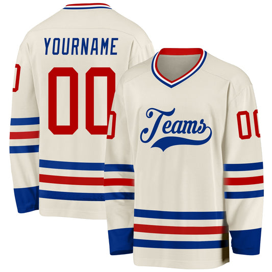 Custom Cream Red Royal-White Hockey Jersey - Sky-Custom