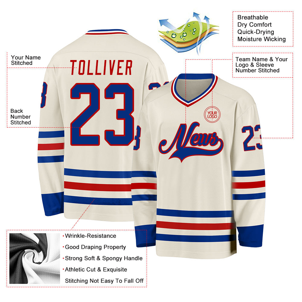 Custom Cream Royal Red-White Hockey Jersey - Sky-Custom