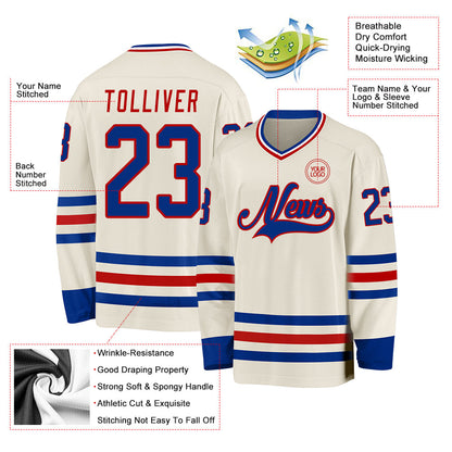 Custom Cream Royal Red-White Hockey Jersey - Sky-Custom