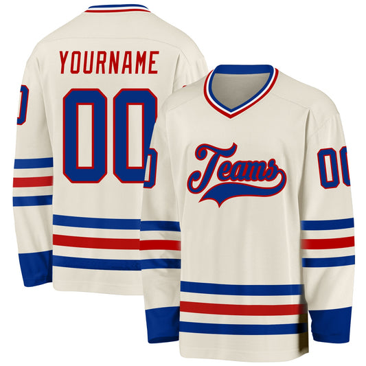 Custom Cream Royal Red-White Hockey Jersey - Sky-Custom