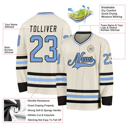 Custom Cream Light Blue Black-White Hockey Jersey - Sky-Custom