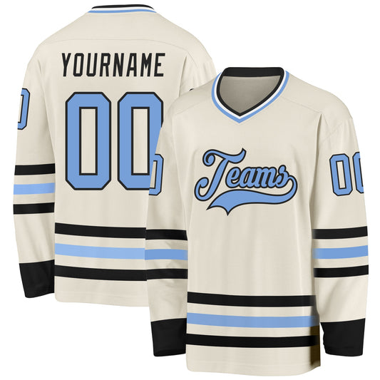 Custom Cream Light Blue Black-White Hockey Jersey - Sky-Custom