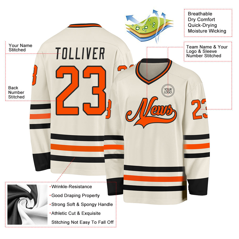 Custom Cream Orange-Black Hockey Jersey - Sky-Custom