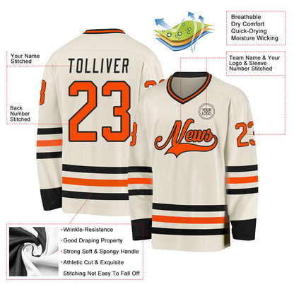 Custom Cream Orange-Black Hockey Jersey - Sky-Custom