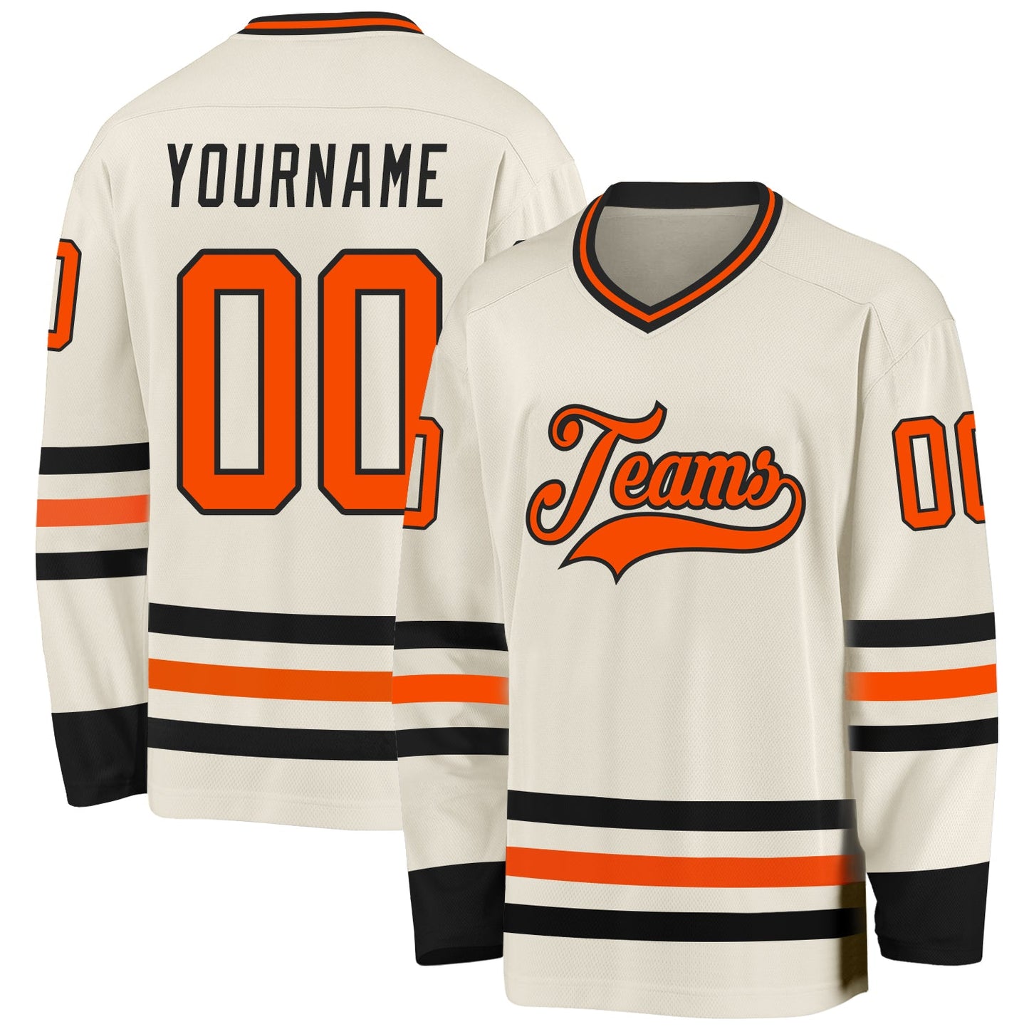 Custom Cream Orange-Black Hockey Jersey - Sky-Custom
