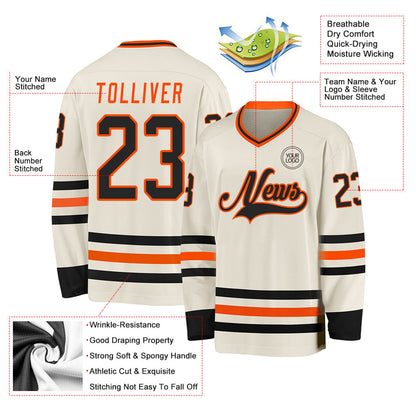 Custom Cream Black-Orange Hockey Jersey - Sky-Custom