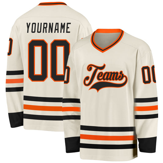 Custom Cream Black-Orange Hockey Jersey - Sky-Custom
