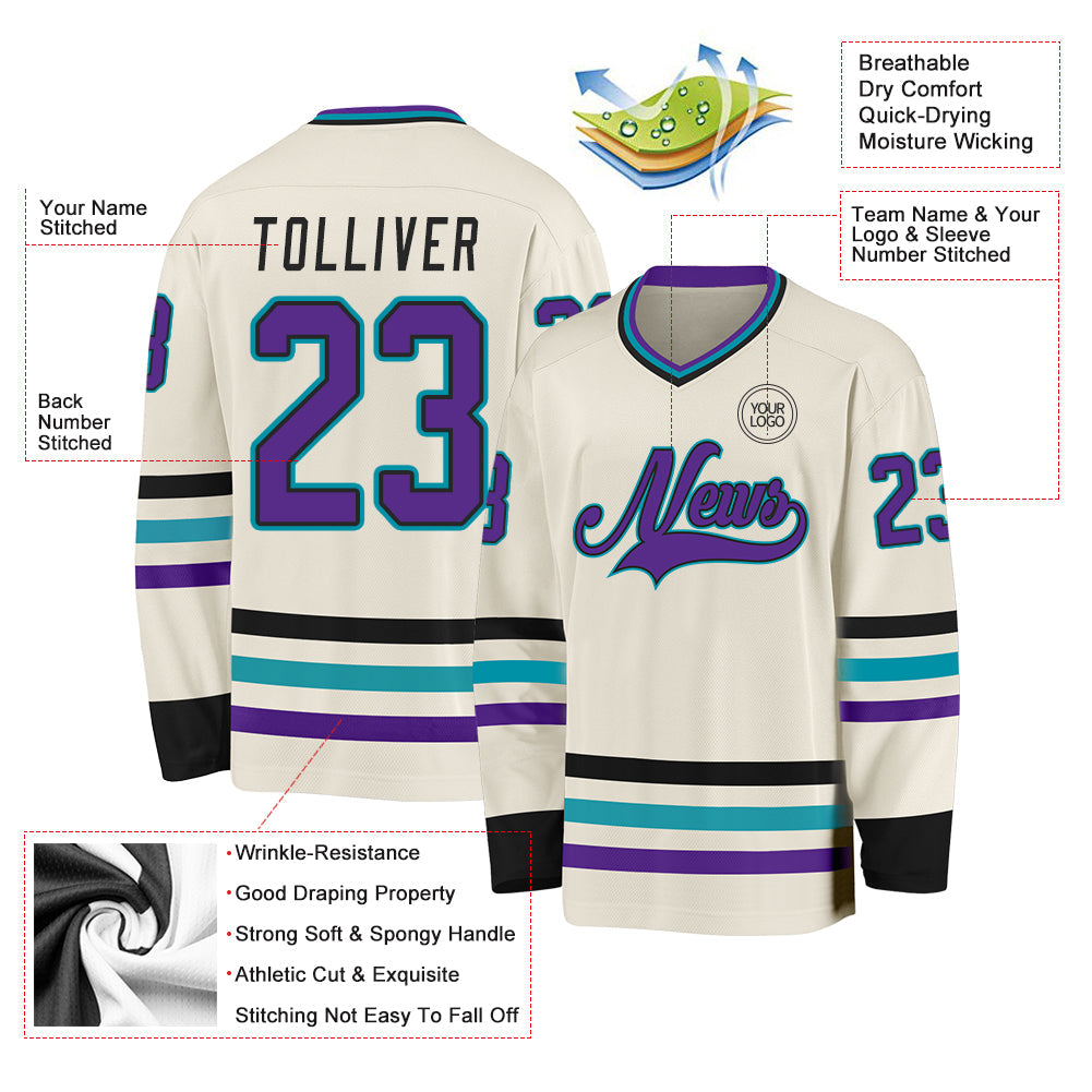 Custom Cream Purple Black-Teal Hockey Jersey - Sky-Custom