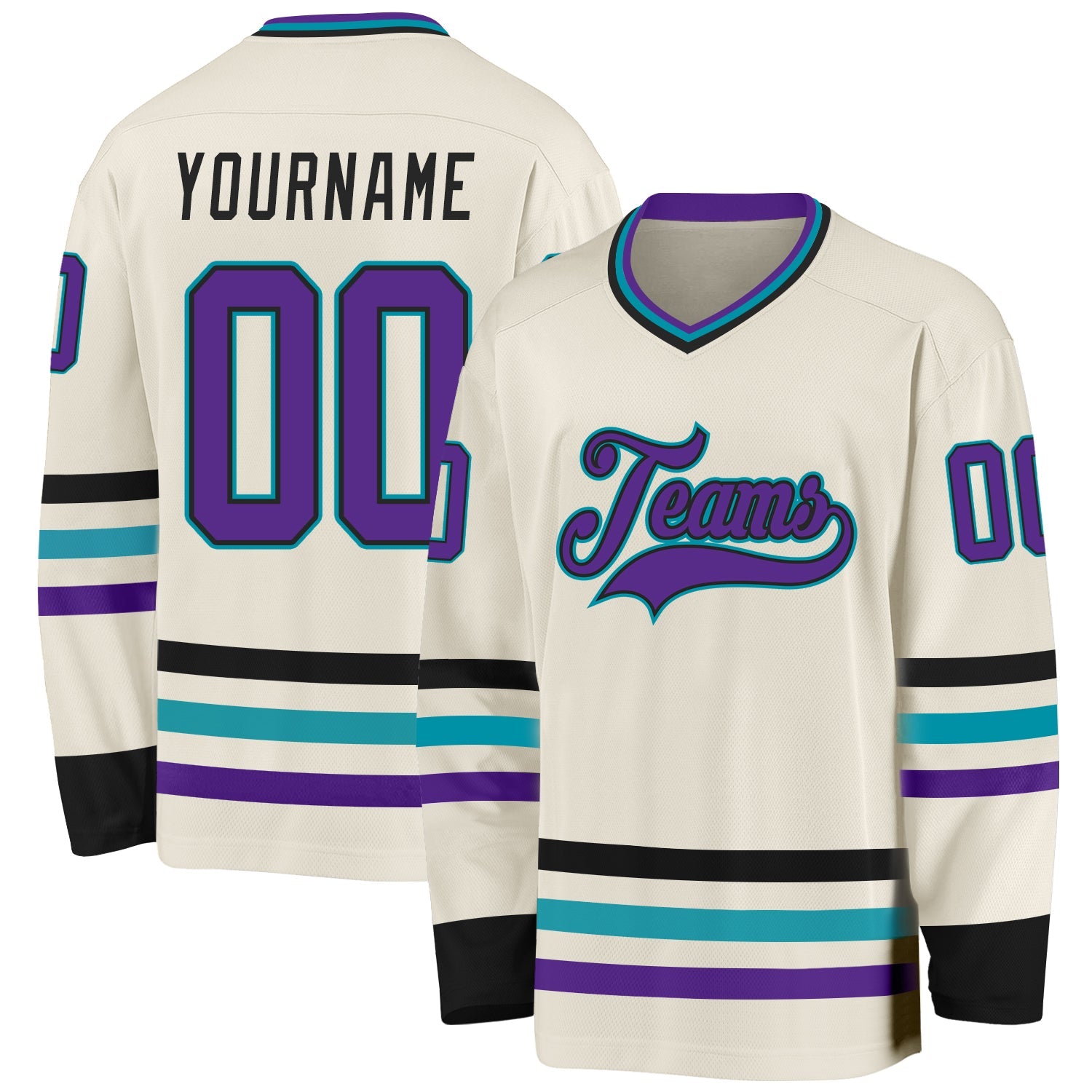 Custom Cream Purple Black-Teal Hockey Jersey - Sky-Custom