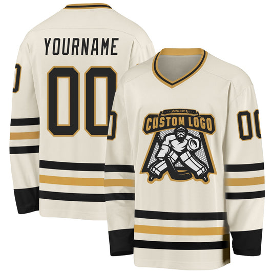 Custom Cream Black-Old Gold Hockey Jersey - Sky-Custom