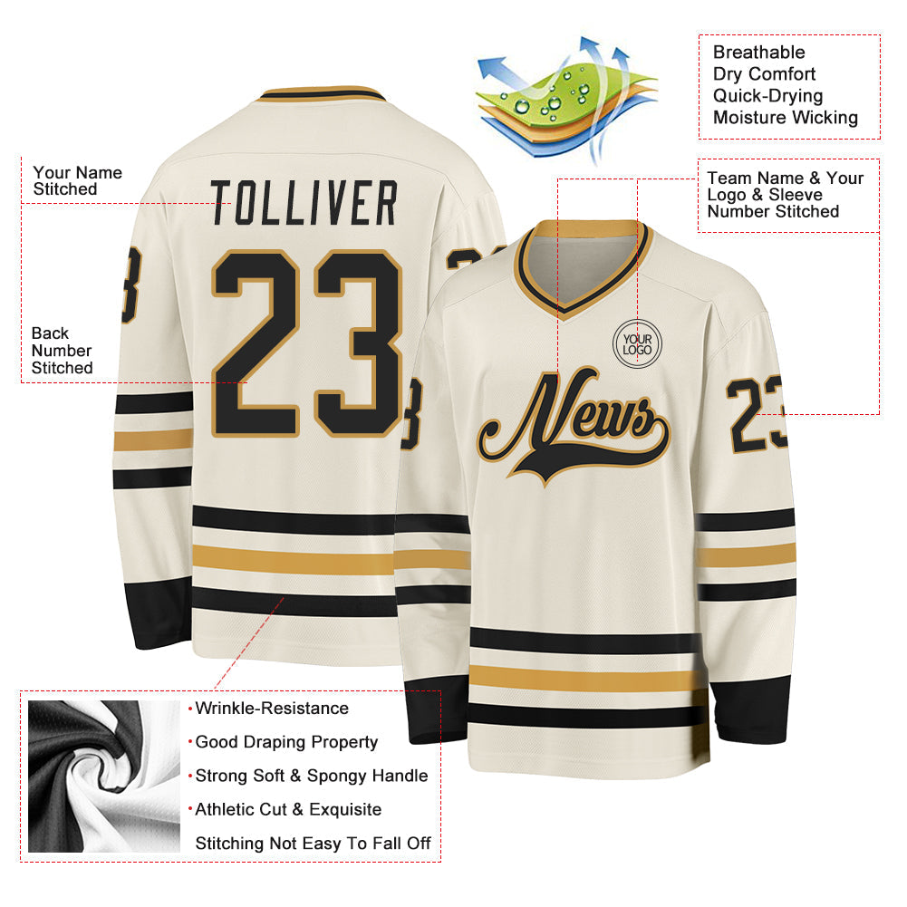 Custom Cream Black-Old Gold Hockey Jersey - Sky-Custom