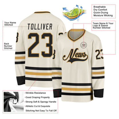 Custom Cream Black-Old Gold Hockey Jersey - Sky-Custom