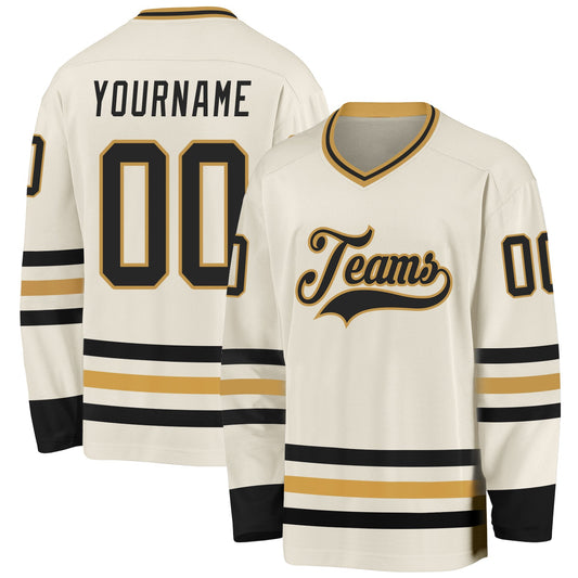 Custom Cream Black-Old Gold Hockey Jersey - Sky-Custom