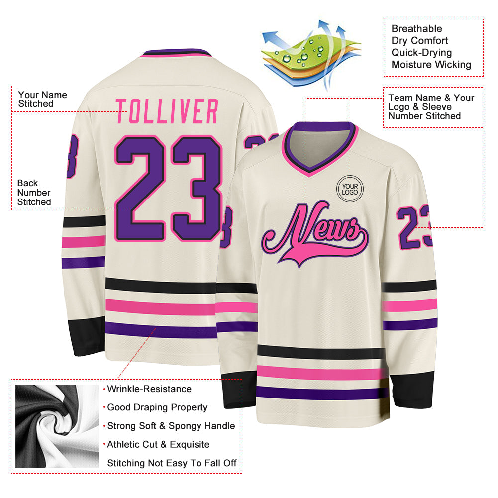 Custom Cream Purple Black-Pink Hockey Jersey - Sky-Custom