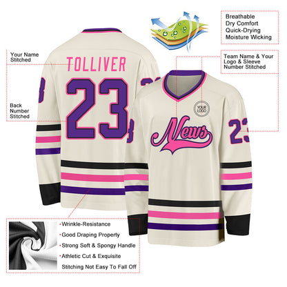 Custom Cream Purple Black-Pink Hockey Jersey - Sky-Custom