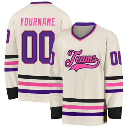 Custom Cream Purple Black-Pink Hockey Jersey - Sky-Custom