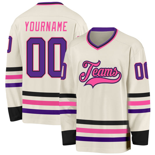 Custom Cream Purple Black-Pink Hockey Jersey - Sky-Custom
