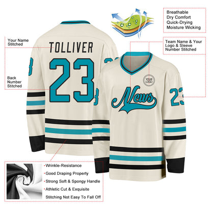 Custom Cream Teal-Black Hockey Jersey - Sky-Custom