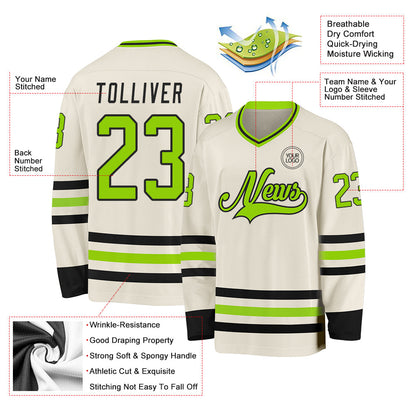 Custom Cream Neon Green-Black Hockey Jersey - Sky-Custom