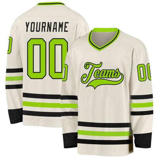 Custom Cream Neon Green-Black Hockey Jersey - Sky-Custom