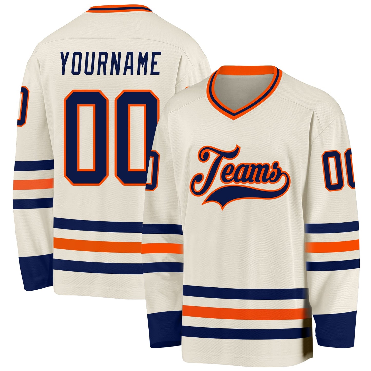 Custom Cream Navy-Orange Hockey Jersey - Sky-Custom