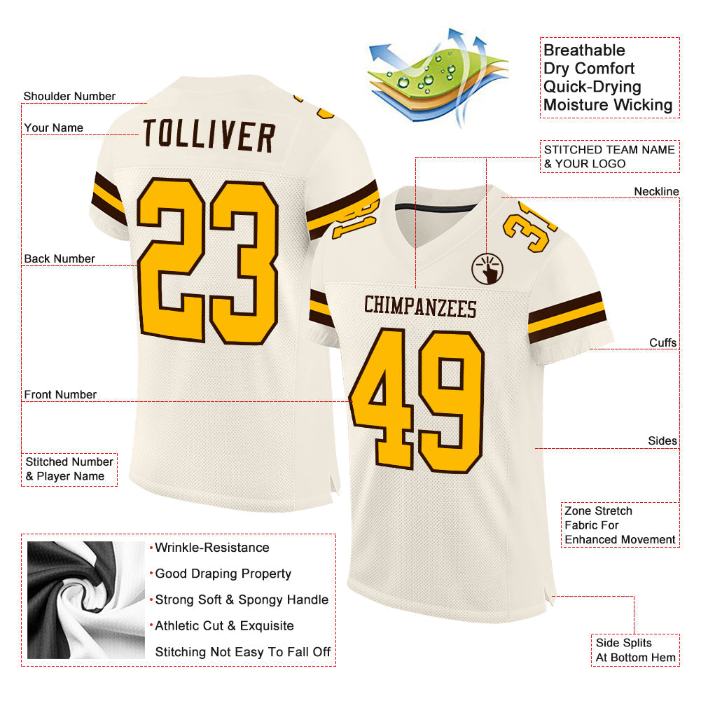 Custom Cream Gold-Brown Mesh Authentic Football Jersey - Sky-Custom