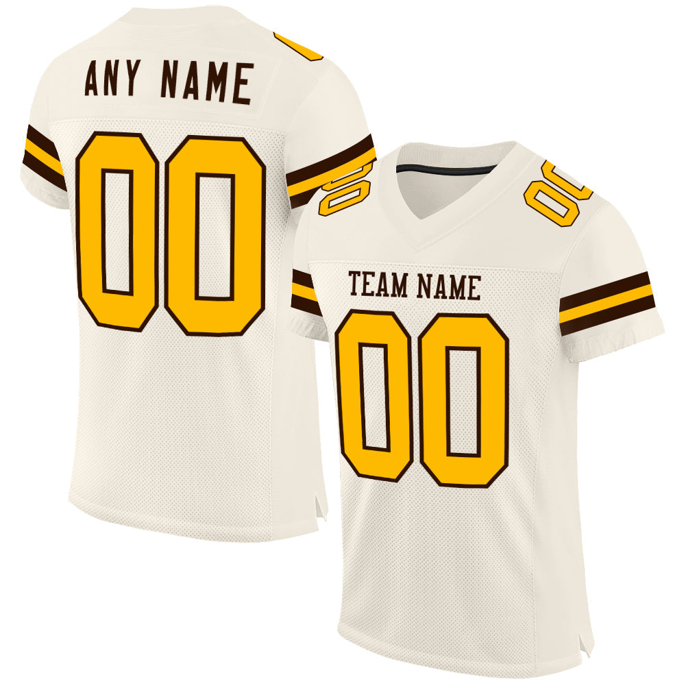 Custom Cream Gold-Brown Mesh Authentic Football Jersey - Sky-Custom