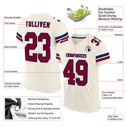 Custom Cream Maroon-Navy Mesh Authentic Football Jersey - Sky-Custom