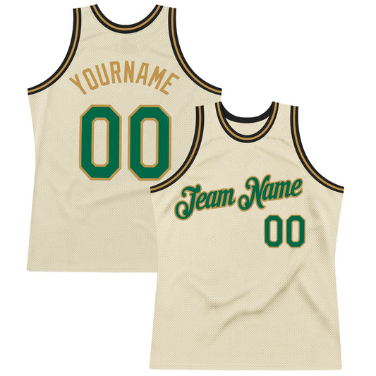 Custom Cream Kelly Green Old Gold-Black Authentic Throwback Basketball Jersey - Sky-Custom
