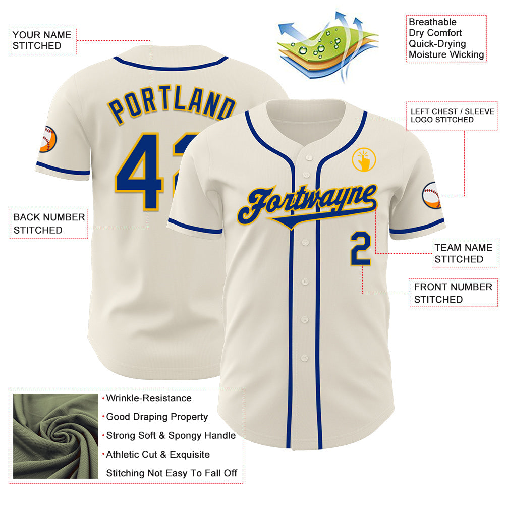 Custom Cream Royal-Gold Authentic Baseball Jersey - Sky-Custom