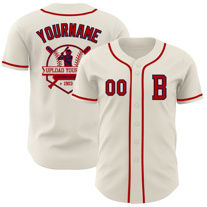 Custom Cream Red-Navy Authentic Baseball Jersey - Sky-Custom