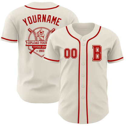 Custom Cream Red Authentic Baseball Jersey - Sky-Custom