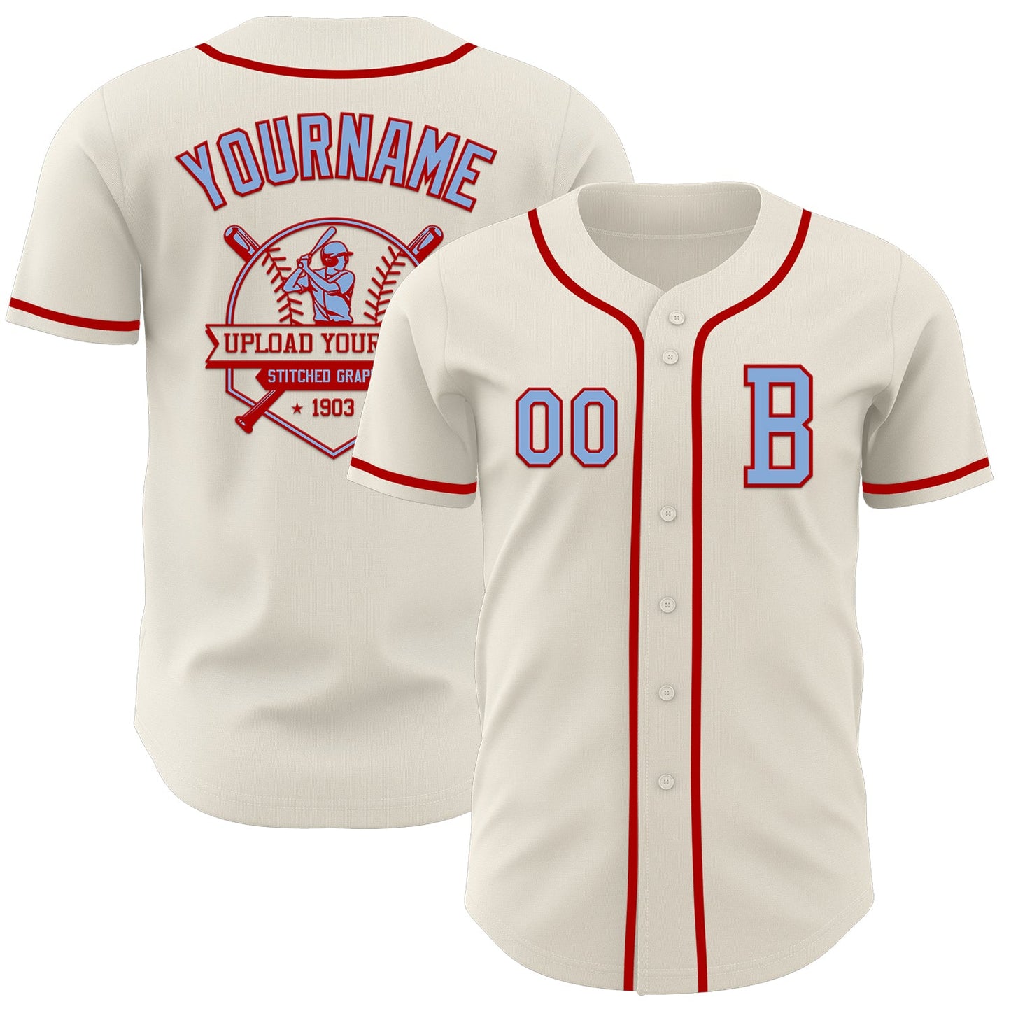 Custom Cream Light Blue-Red Authentic Baseball Jersey - Sky-Custom