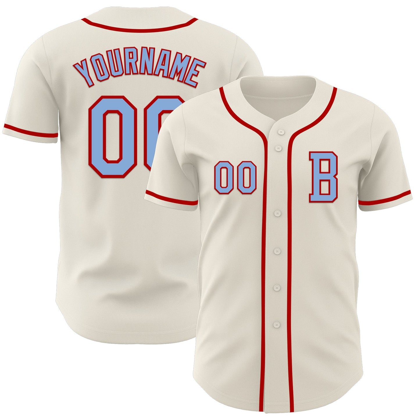 Custom Cream Light Blue-Red Authentic Baseball Jersey - Sky-Custom