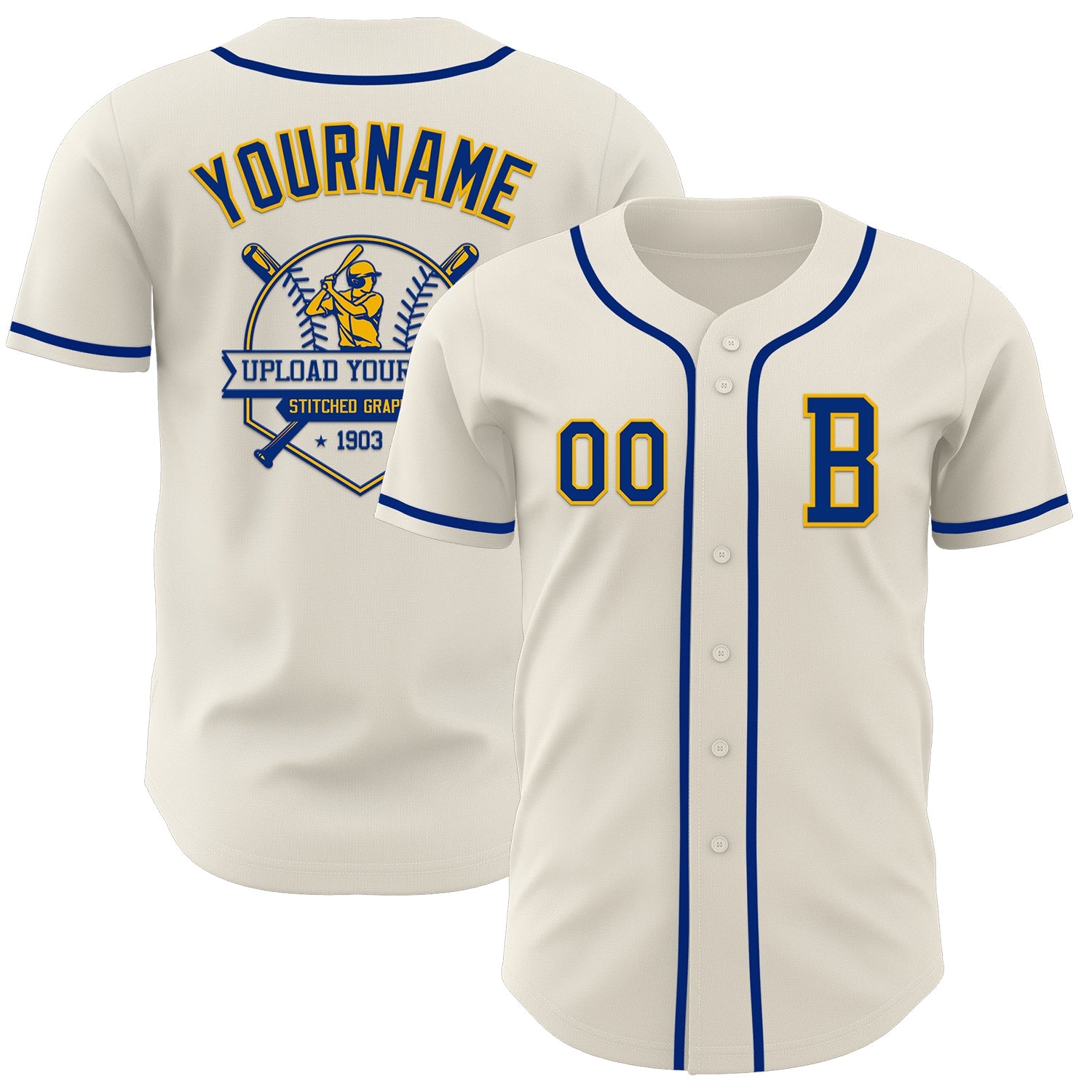 Custom Cream Royal-Gold Authentic Baseball Jersey - Sky-Custom