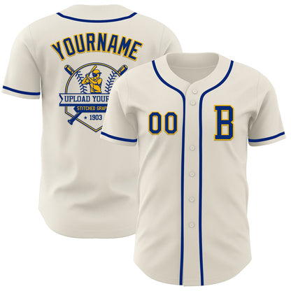 Custom Cream Royal-Gold Authentic Baseball Jersey - Sky-Custom