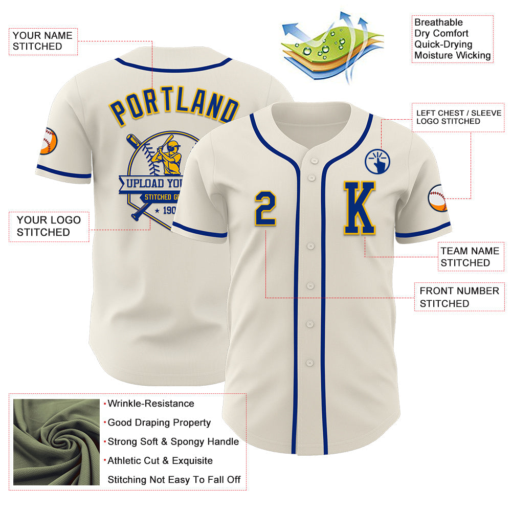 Custom Cream Royal-Gold Authentic Baseball Jersey - Sky-Custom